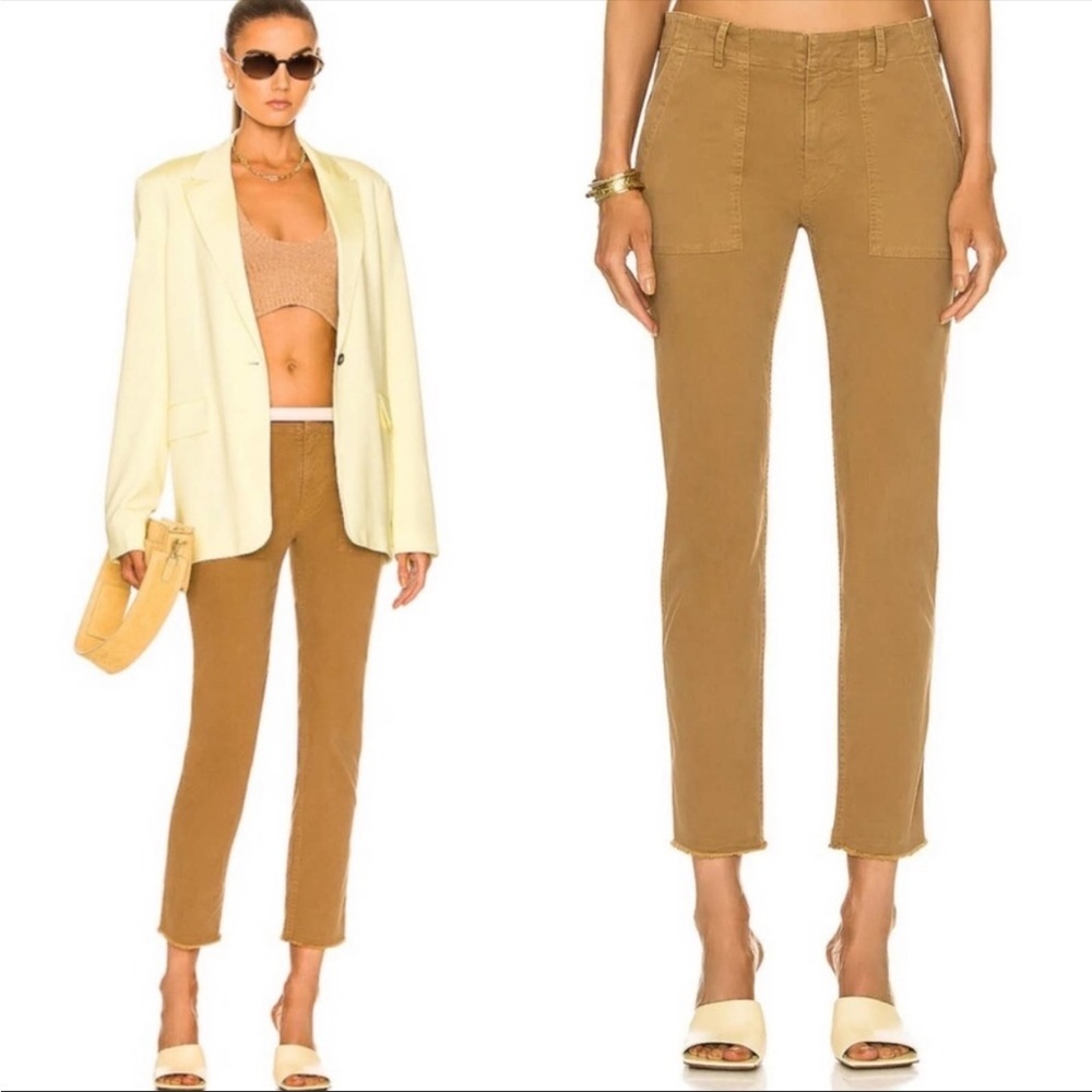 NWT NILI LOTAN Jenna Slim Pants in “Fawn” Cotton Ankle Raw Hem Size 12